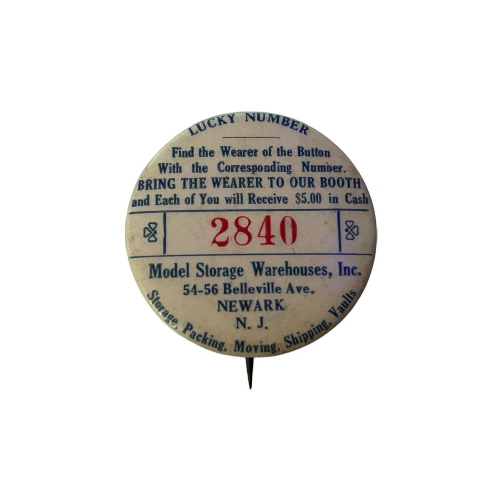 Vintage “LUCKY NUMBER” Pin - Model Storage Warehouses NJ - Promotional Giveaway